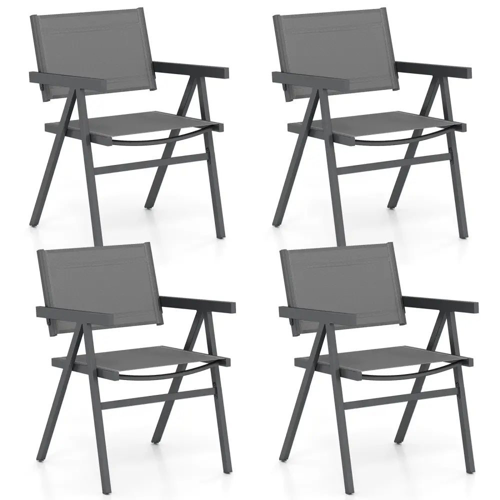 Patio Chairs Set of 2 Outdoor Dining Chair with Breathable Fabric Seat-Set of 4 - Gray - Beach & Lawn Chairs