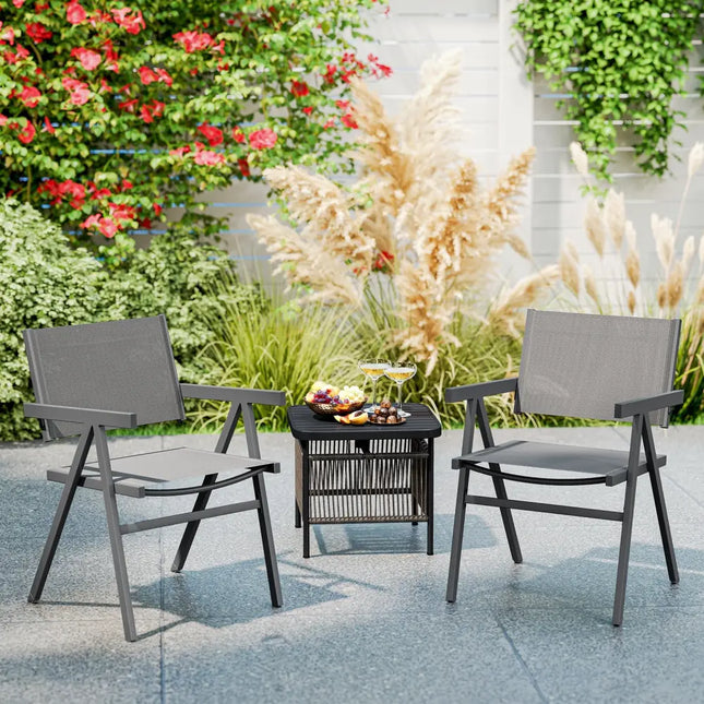 Patio Chairs Set of 2 Outdoor Dining Chair with Breathable Fabric Seat-Set of 4 - Gray - Beach & Lawn Chairs