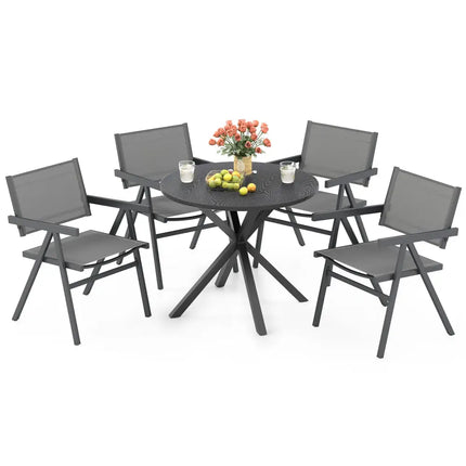 Patio Chairs Set of 2 Outdoor Dining Chair with Breathable Fabric Seat-Set of 2 - Gray - Beach & Lawn Chairs