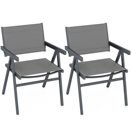 Patio Chairs Set of 2 Outdoor Dining Chair with Breathable Fabric Seat-Set of 2 - Gray - Beach & Lawn Chairs
