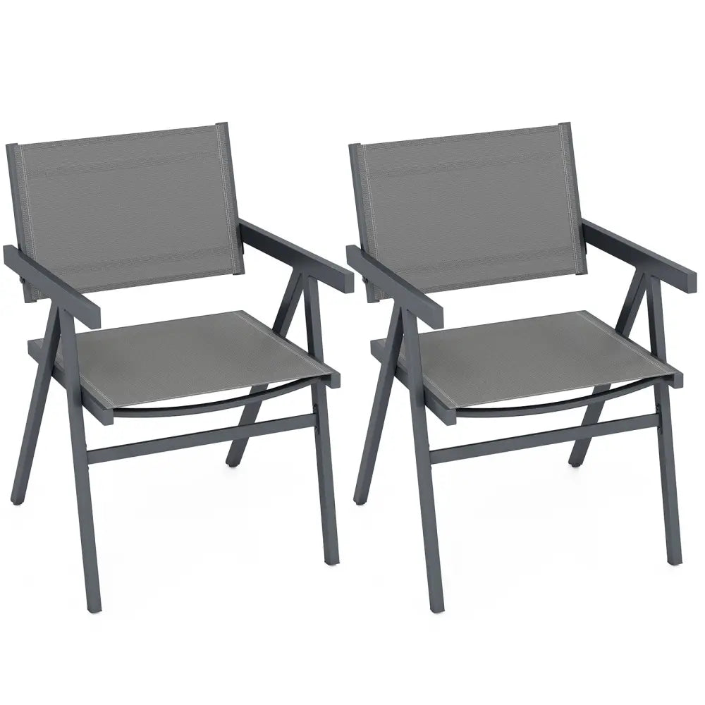 Patio Chairs Set of 2 Outdoor Dining Chair with Breathable Fabric Seat-Set of 2 - Gray - Beach & Lawn Chairs