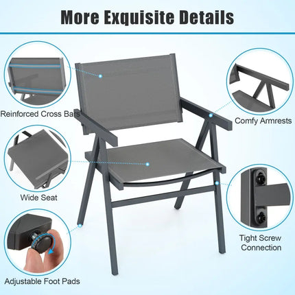 Patio Chairs Set of 2 Outdoor Dining Chair with Breathable Fabric Seat-Set of 4 - Gray - Beach & Lawn Chairs