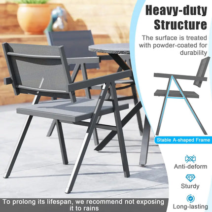 Patio Chairs Set of 2 Outdoor Dining Chair with Breathable Fabric Seat-Set of 4 - Gray - Beach & Lawn Chairs