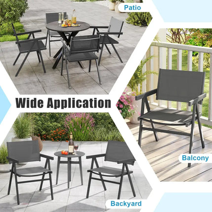 Patio Chairs Set of 2 Outdoor Dining Chair with Breathable Fabric Seat-Set of 4 - Gray - Beach & Lawn Chairs
