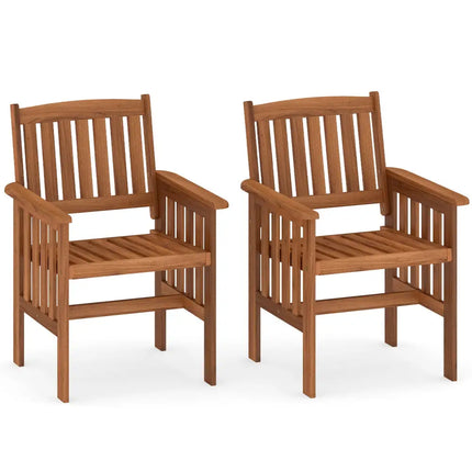 Patio Chairs Set of 2 Outdoor Solid Wood Chairs with Slatted Seat and Inclined Backrest - Natural - Patio Dining Chairs