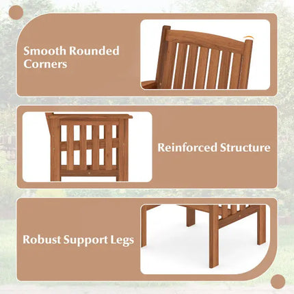 Patio Chairs Set of 2 Outdoor Solid Wood Chairs with Slatted Seat and Inclined Backrest - Natural - Patio Dining Chairs