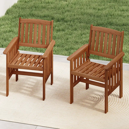 Patio Chairs Set of 2 Outdoor Solid Wood Chairs with Slatted Seat and Inclined Backrest - Natural - Patio Dining Chairs