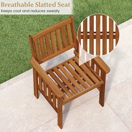 Patio Chairs Set of 2 Outdoor Solid Wood Chairs with Slatted Seat and Inclined Backrest - Natural - Patio Dining Chairs