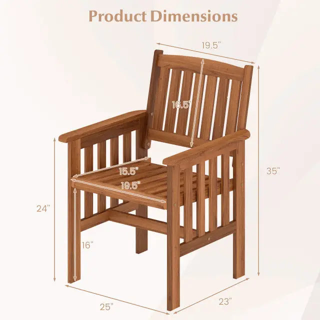 Patio Chairs Set of 2 Outdoor Solid Wood Chairs with Slatted Seat and Inclined Backrest - Natural - Patio Dining Chairs