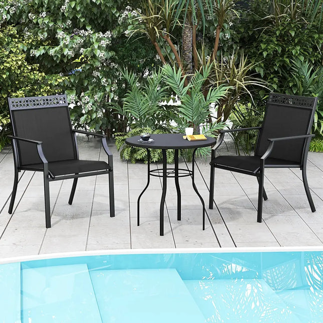 Patio Chairs Set of 2 with All Weather Breathable Fabric-Black - Black - Patio Dining Chairs