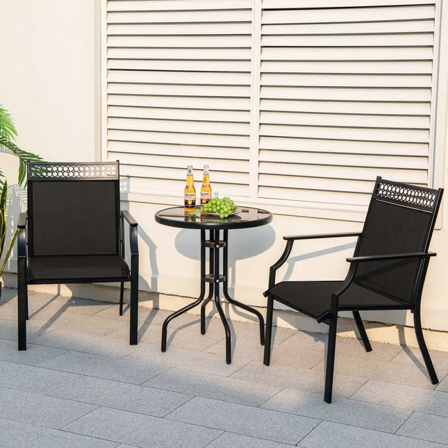 Patio Chairs Set of 2 with All Weather Breathable Fabric-Black - Black - Patio Dining Chairs