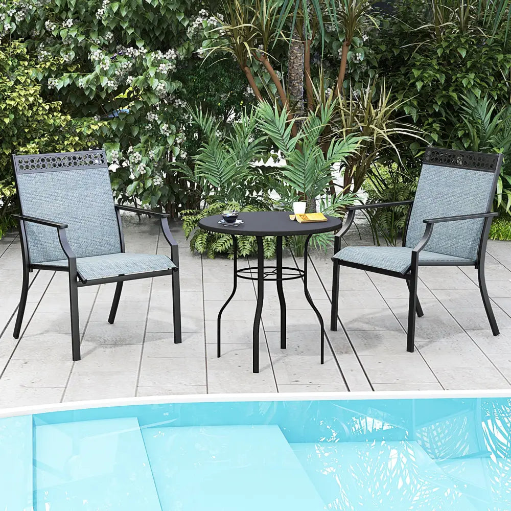 Patio Chairs Set of 2 with All Weather Breathable Fabric-Blue - Blue - Patio Dining Chairs