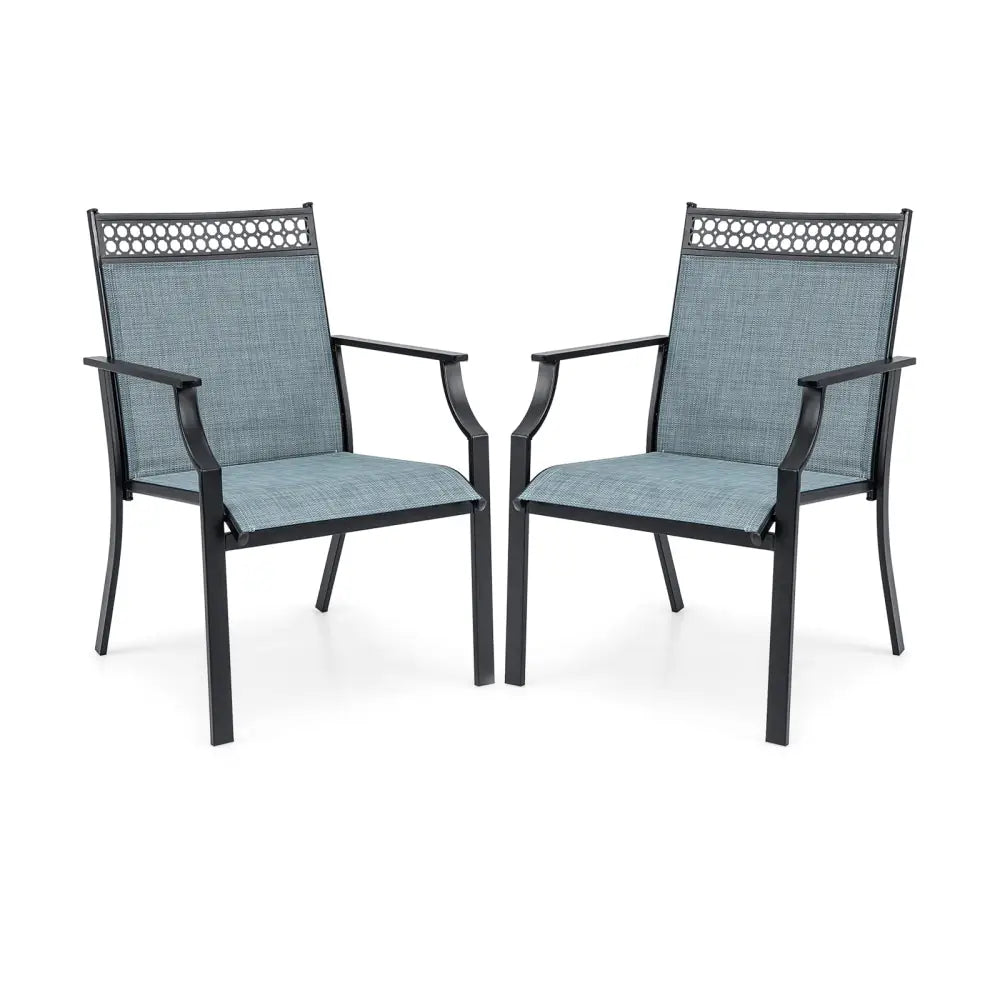 Patio Chairs Set of 2 with All Weather Breathable Fabric-Blue - Blue - Patio Dining Chairs