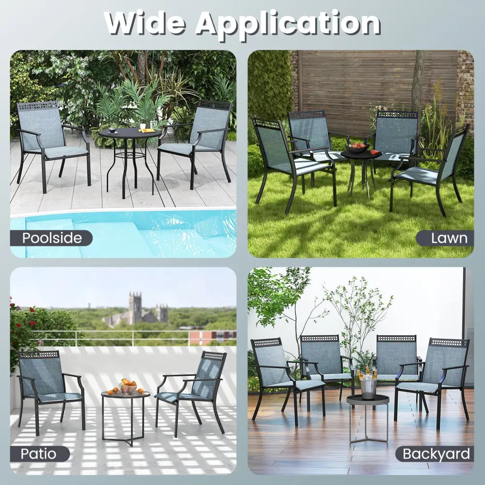 Patio Chairs Set of 2 with All Weather Breathable Fabric-Blue - Blue - Patio Dining Chairs