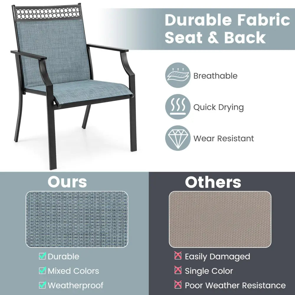 Patio Chairs Set of 2 with All Weather Breathable Fabric-Blue - Blue - Patio Dining Chairs