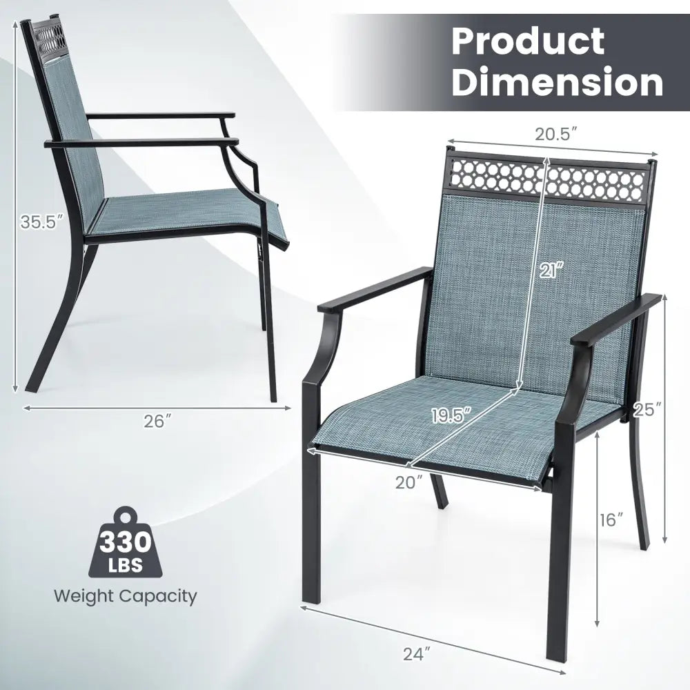 Patio Chairs Set of 2 with All Weather Breathable Fabric-Blue - Blue - Patio Dining Chairs