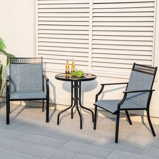 Patio Chairs Set of 2 with All Weather Breathable Fabric-Blue - Blue - Patio Dining Chairs