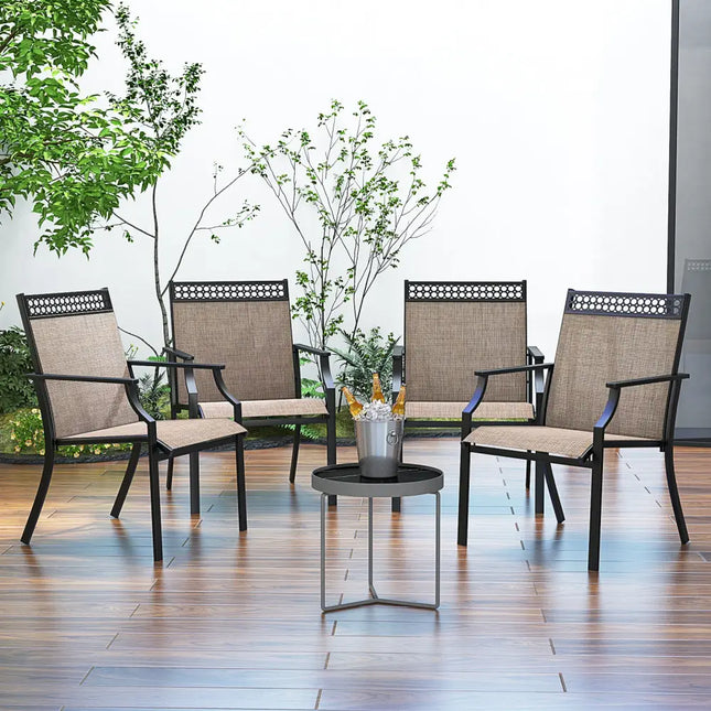 Patio Chairs Set of 2 with All Weather Breathable Fabric-Brown - Brown - Patio Dining Chairs