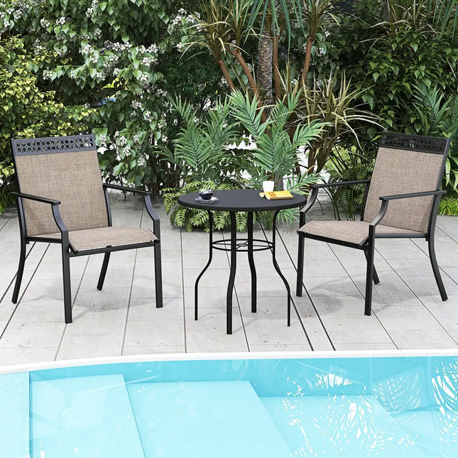 Patio Chairs Set of 2 with All Weather Breathable Fabric-Brown - Brown - Patio Dining Chairs
