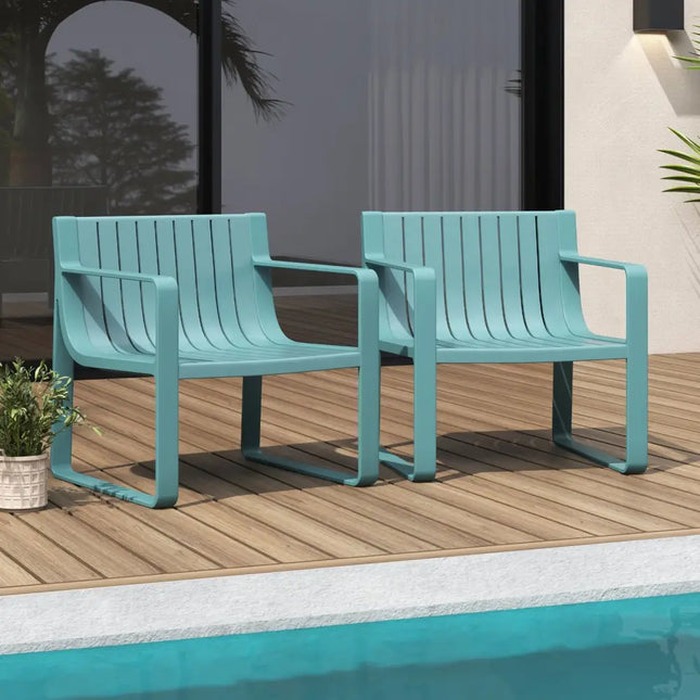 Patio Chairs Set of 2 with Curved Backrests and Seats-Blue - Blue - Patio Dining Chairs