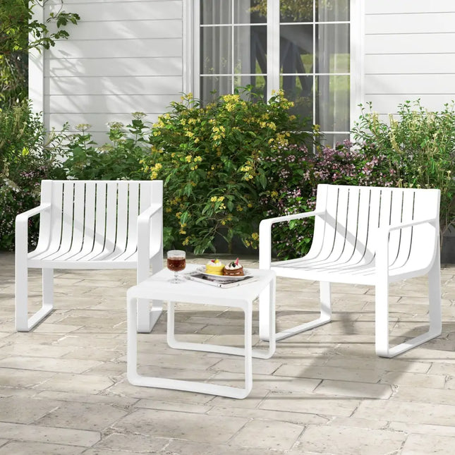 Patio Chairs Set of 2 with Curved Backrests and Seats-White - White - Patio Dining Chairs