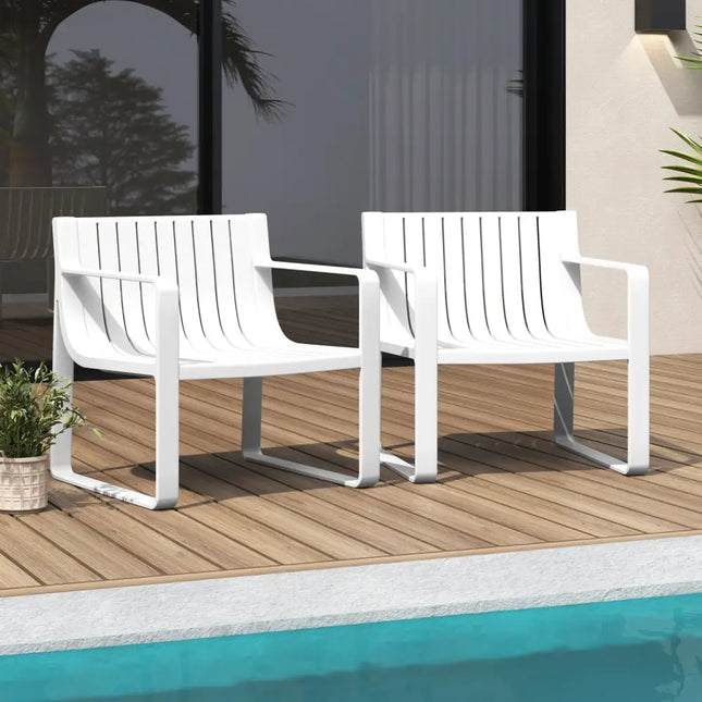 Patio Chairs Set of 2 with Curved Backrests and Seats-White - White - Patio Dining Chairs