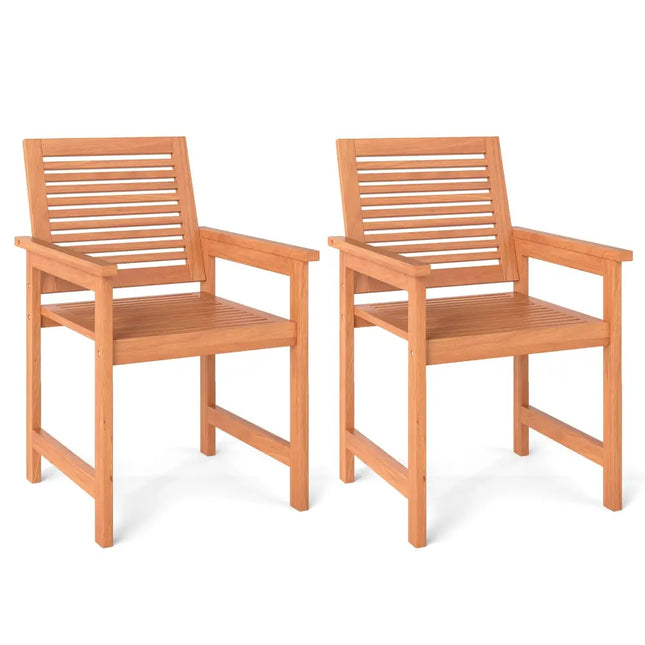 Patio Chairs Set of 2 with Inclined Backrests and Slatted Seats - Natural - Patio Dining Chairs