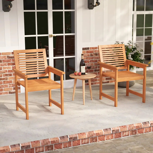 Patio Chairs Set of 2 with Inclined Backrests and Slatted Seats - Natural - Patio Dining Chairs