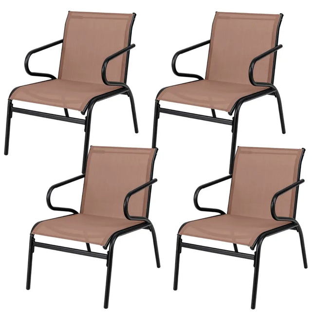 Patio Chairs Set of 4 with Breathable Fabric for Poolside-Coffee - Coffee - Patio Dining Chairs