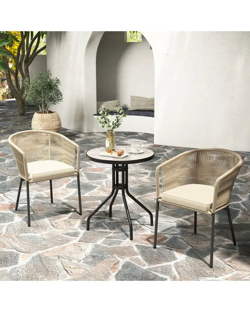 Patio Chairs Set of 4 with Curved Backrest and Seat Cushion for Patio-Yellow - Yellow - Patio Dining Chairs
