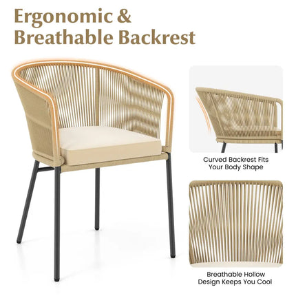 Patio Chairs Set of 4 with Curved Backrest and Seat Cushion for Patio-Yellow - Yellow - Patio Dining Chairs