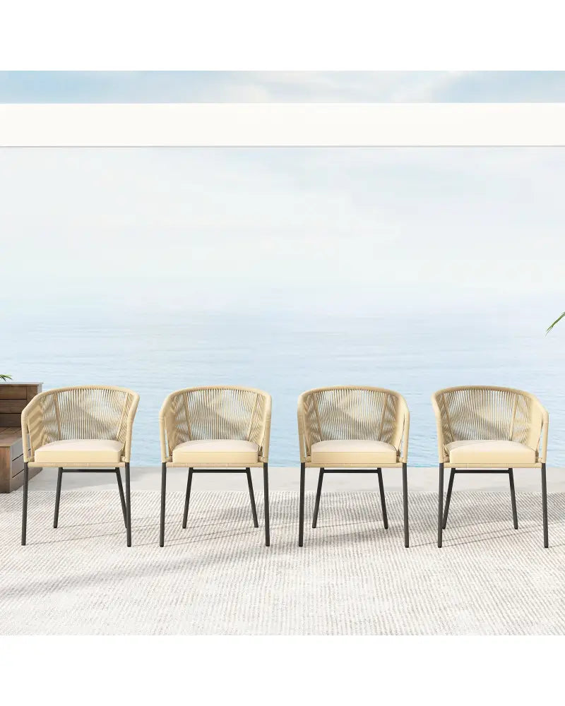 Patio Chairs Set of 4 with Curved Backrest and Seat Cushion for Patio-Yellow - Yellow - Patio Dining Chairs