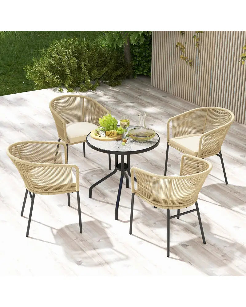 Patio Chairs Set of 4 with Curved Backrest and Seat Cushion for Patio-Yellow - Yellow - Patio Dining Chairs
