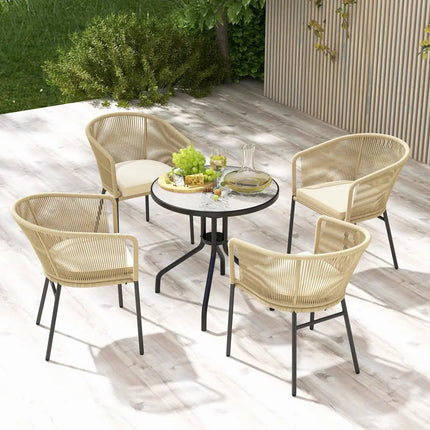 Patio Chairs Set of 4 with Curved Backrest and Seat Cushion for Patio-Yellow - Yellow - Patio Dining Chairs