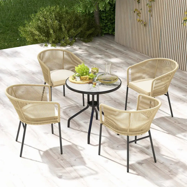 Patio Chairs Set of 4 with Curved Backrest and Seat Cushion for Patio-Yellow - Yellow - Patio Dining Chairs