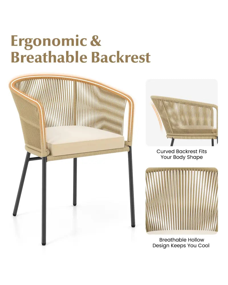 Patio Chairs Set of 4 with Curved Backrest and Seat Cushion for Patio-Yellow - Yellow - Patio Dining Chairs