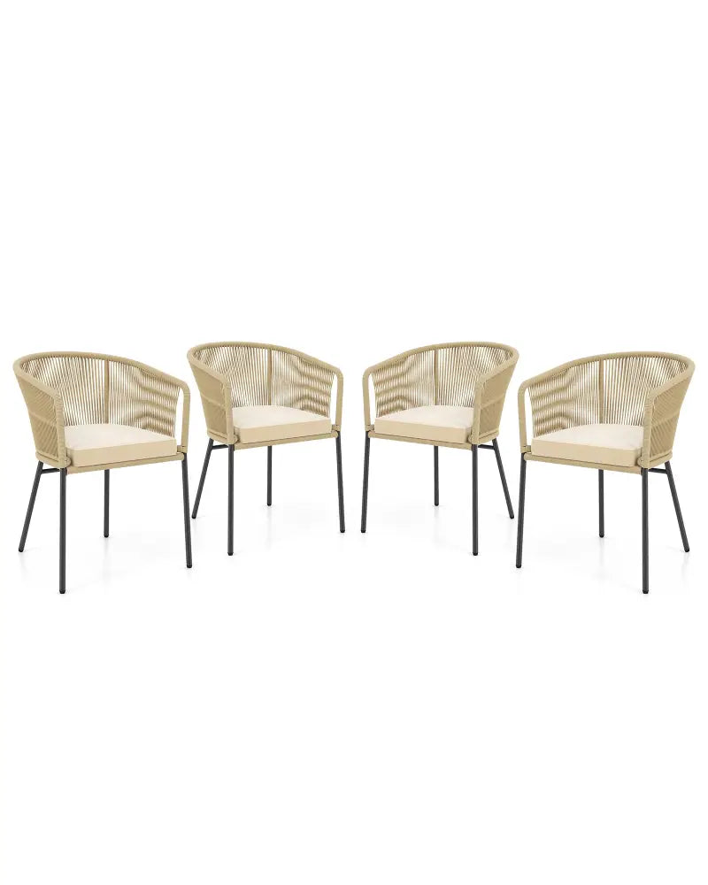 Patio Chairs Set of 4 with Curved Backrest and Seat Cushion for Patio-Yellow - Yellow - Patio Dining Chairs