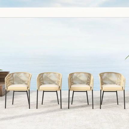 Patio Chairs Set of 4 with Curved Backrest and Seat Cushion for Patio-Yellow - Yellow - Patio Dining Chairs