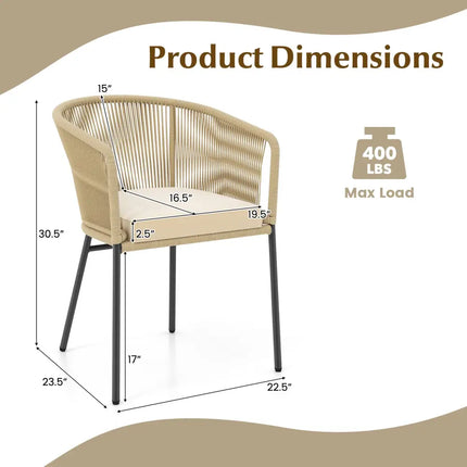 Patio Chairs Set of 4 with Curved Backrest and Seat Cushion for Patio-Yellow - Yellow - Patio Dining Chairs