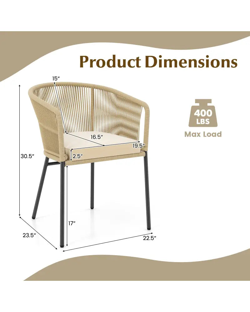 Patio Chairs Set of 4 with Curved Backrest and Seat Cushion for Patio-Yellow - Yellow - Patio Dining Chairs