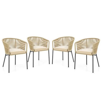 Patio Chairs Set of 4 with Curved Backrest and Seat Cushion for Patio-Yellow - Yellow - Patio Dining Chairs