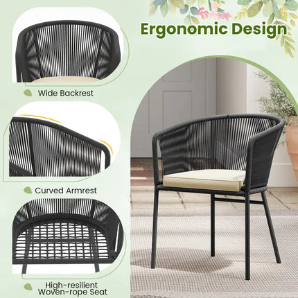 Patio Chairs Set of 4 with Seat Cushion and Curved Backrest for Patio-Black - Black - Patio Dining Chairs