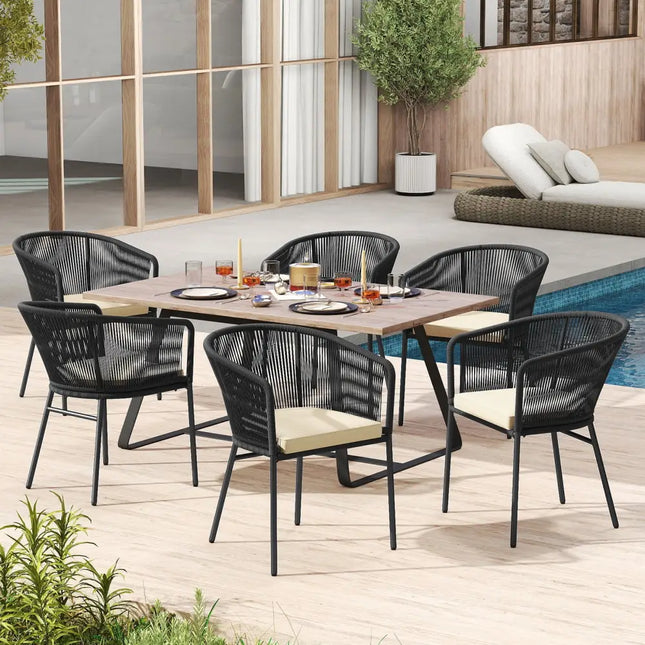 Patio Chairs Set of 4 with Seat Cushion and Curved Backrest for Patio-Black - Black - Patio Dining Chairs