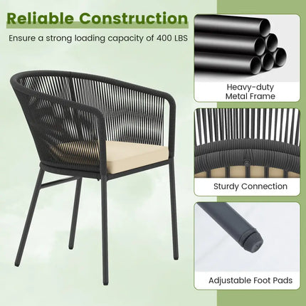 Patio Chairs Set of 4 with Seat Cushion and Curved Backrest for Patio-Black - Black - Patio Dining Chairs