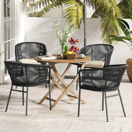 Patio Chairs Set of 4 with Seat Cushion and Curved Backrest for Patio-Black - Black - Patio Dining Chairs