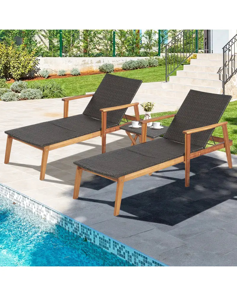 Patio Chaise Lounge and Table Set with 4-Level Adjustable Backrest - Brown - Outdoor Chaise Lounges