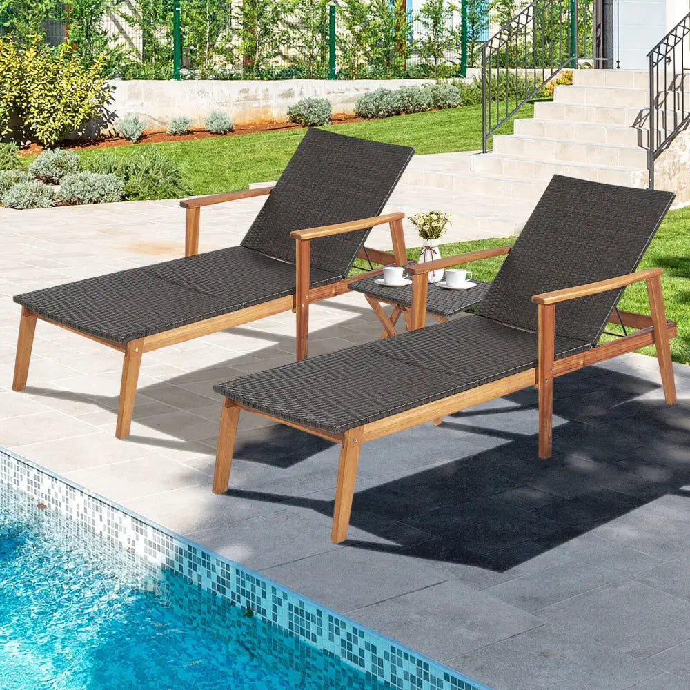 Patio Chaise Lounge and Table Set with 4-Level Adjustable Backrest - Brown - Outdoor Chaise Lounges