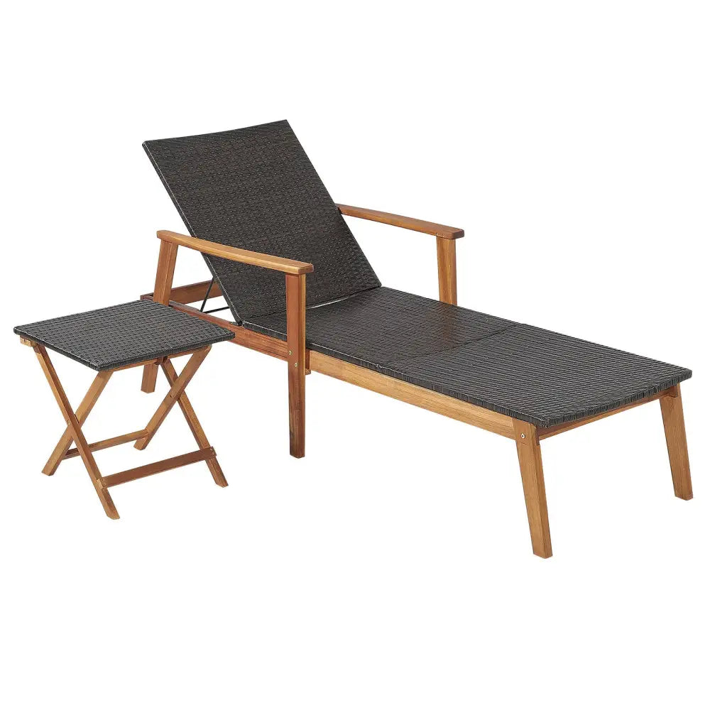 Patio Chaise Lounge and Table Set with 4-Level Adjustable Backrest - Brown - Outdoor Chaise Lounges