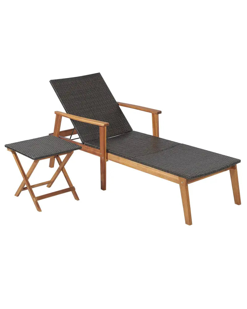 Patio Chaise Lounge and Table Set with 4-Level Adjustable Backrest - Brown - Outdoor Chaise Lounges