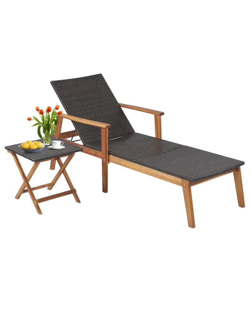 Patio Chaise Lounge and Table Set with 4-Level Adjustable Backrest - Brown - Outdoor Chaise Lounges